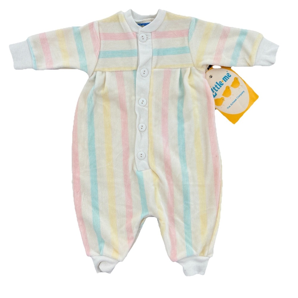 Vintage Little Me Romper Baby Medium 14-17 Lbs Pastel Striped Terrycloth USA